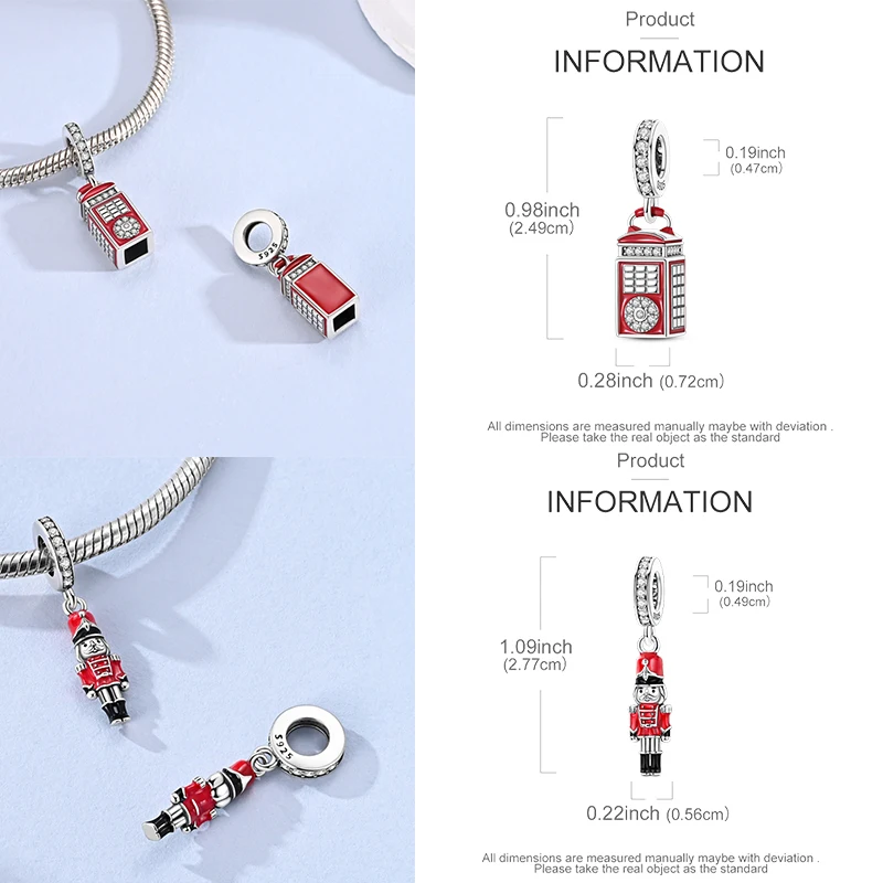 925 Sterling Silber Soldaten-Charm-Perlen, Wachposten, Telefonzelle, Uhrenturm, Reise-Charm für DIY-Armband, Halskette, Geschenk – Detail 2