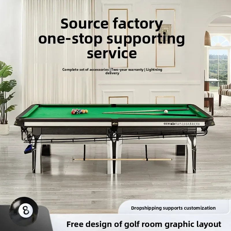 Standard Type Black Eight-Player Billiard Table Chinese Style Green Stone Competition Grade Adult Snooker Pool Green Billiard