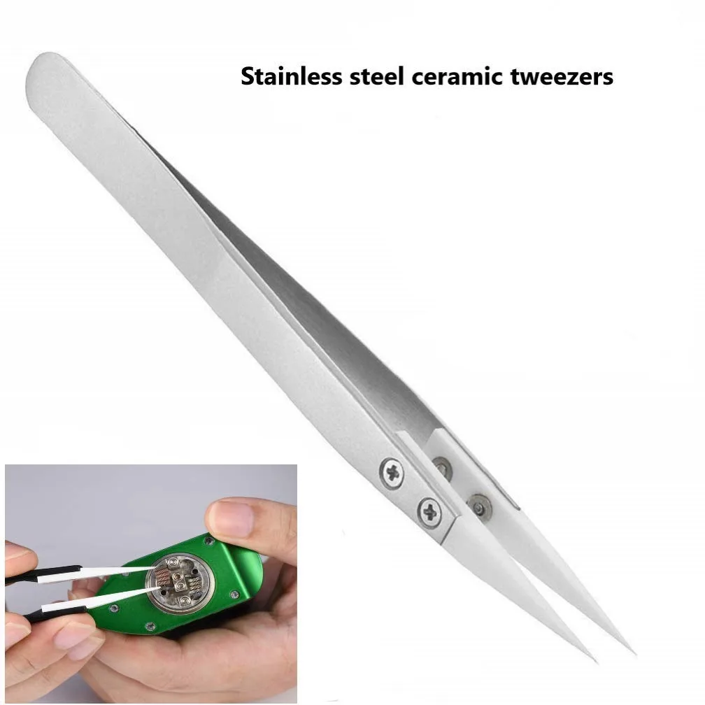 2pcs Stainless Steel Ceramic Tweezers High Temperature Resistant Ceramic Head Accessories Acid and Alkali Corrosion Resistant