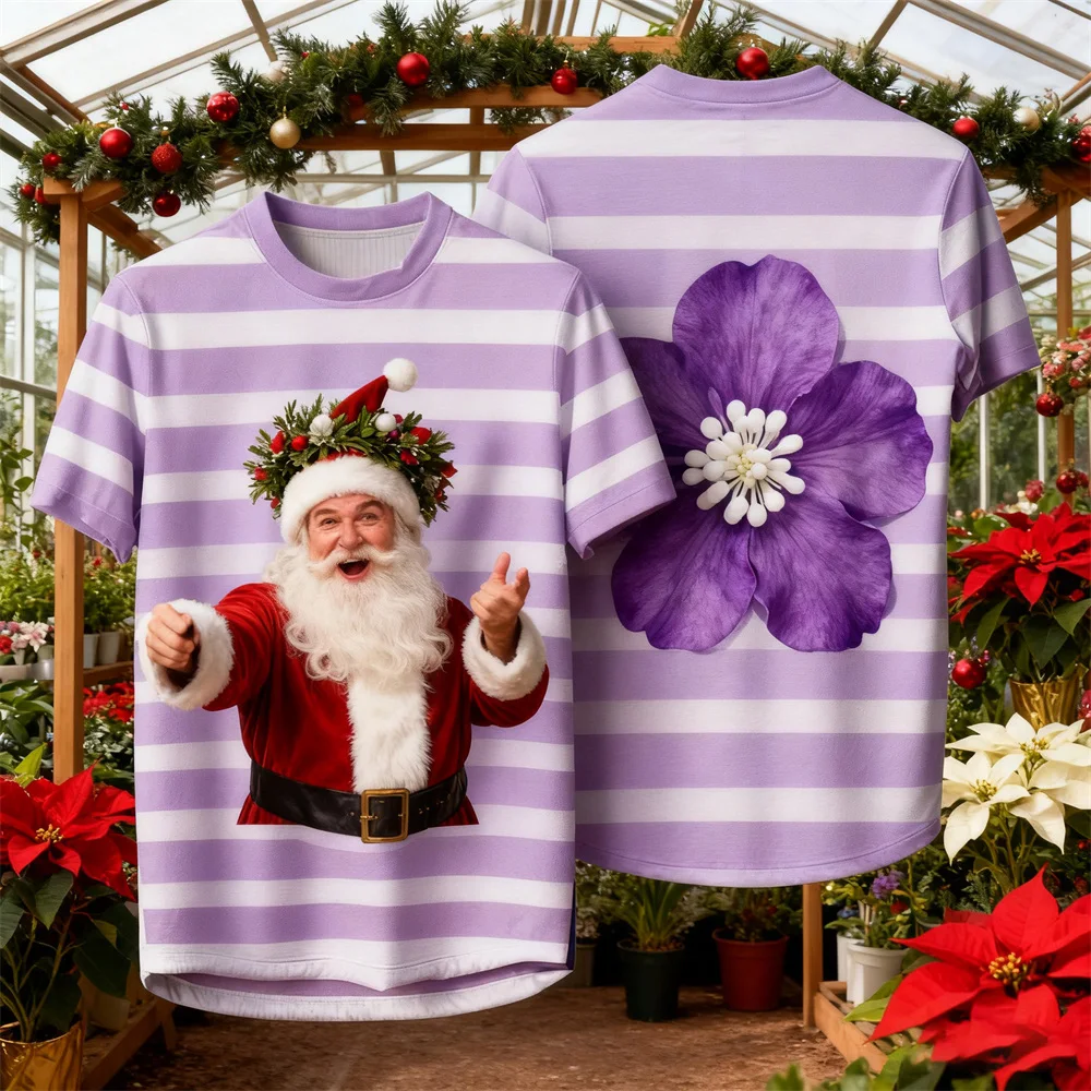 

2025 New Men's Christmas T-Shirt Playful Santa Claus Design Men's Crew Neck Short Sleeve T-Shirt New Holiday Party Top