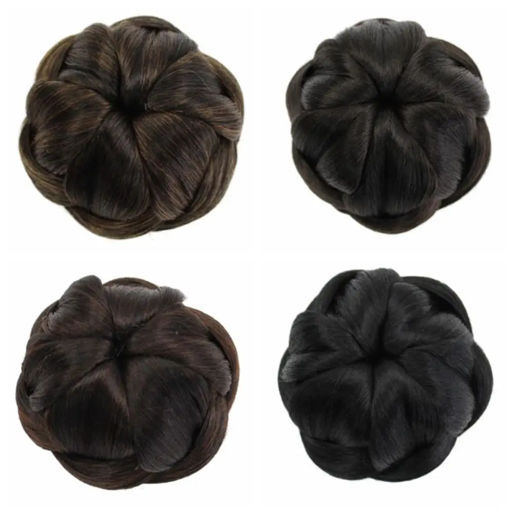 High Temperature Fiber Synthetic Fake Hair Bun Natural Braided Curly Chignon Flower Ring Bun Trendy Bride Hairpiece Female