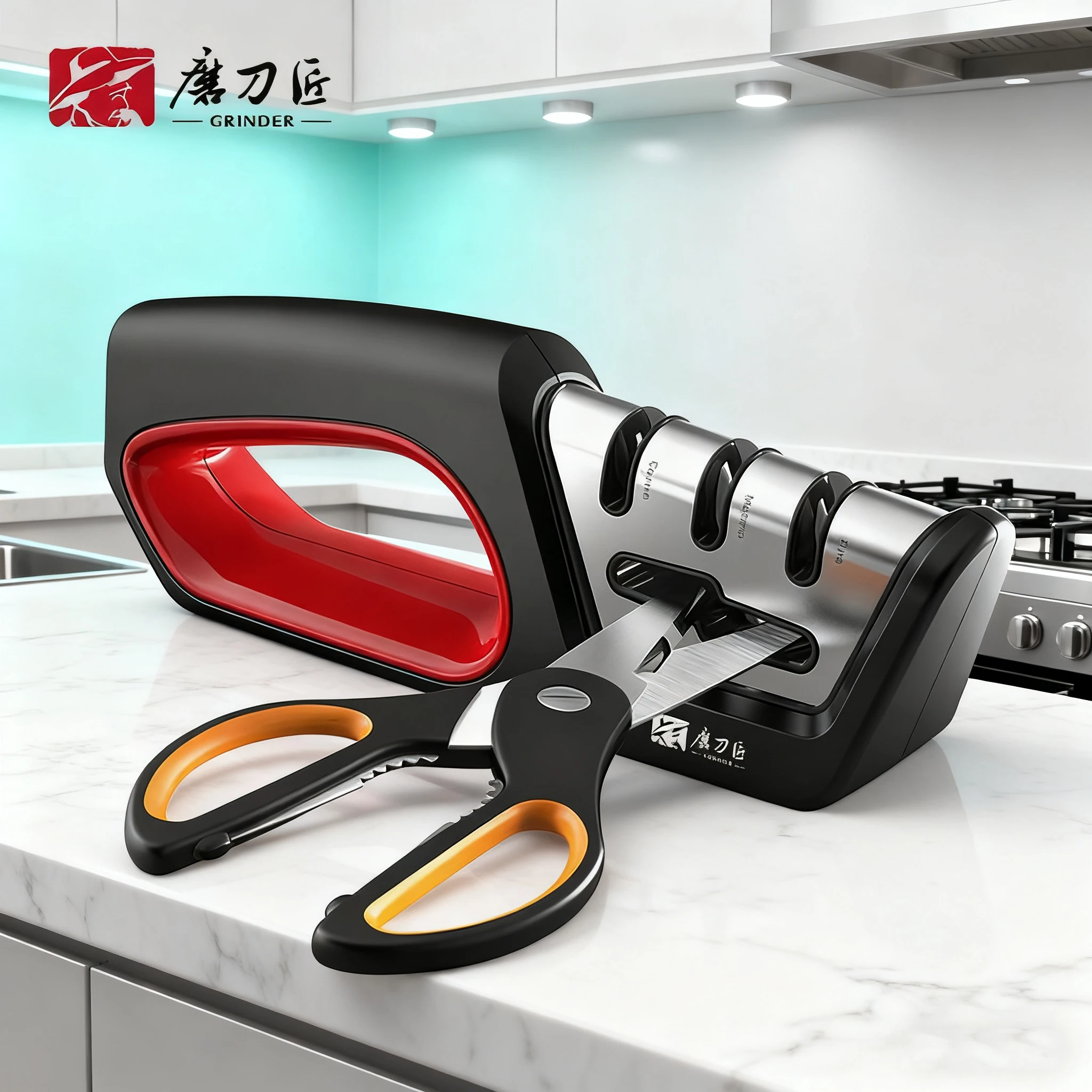 Affûteur de couteaux et de ciseaux 4 en 1, outil professionnel pour restaurer et polir les lames, poignée ergonomique antidérapante, Kit d'affûtage de cuisine