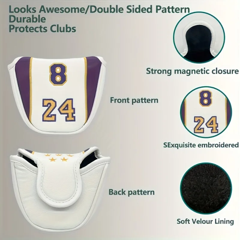غطاء رأس متين لنادي الجولف بتصميم نجمي ورقمي - إغلاق مغناطيسي، واقي قضيب دفع الجولف، ملحقات الجولف