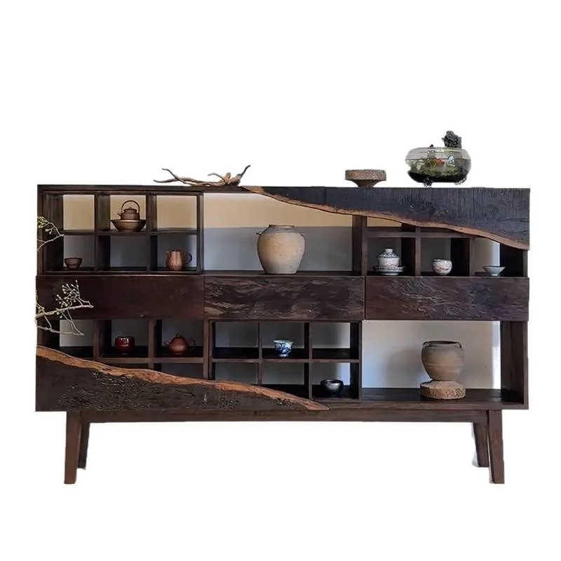 Old Elm Teacup Rack Chinese Duobao Pavilion Wall-mounted Shelf Antique Rack Zisha Pot Shelf Chinese Duobao Pavilion