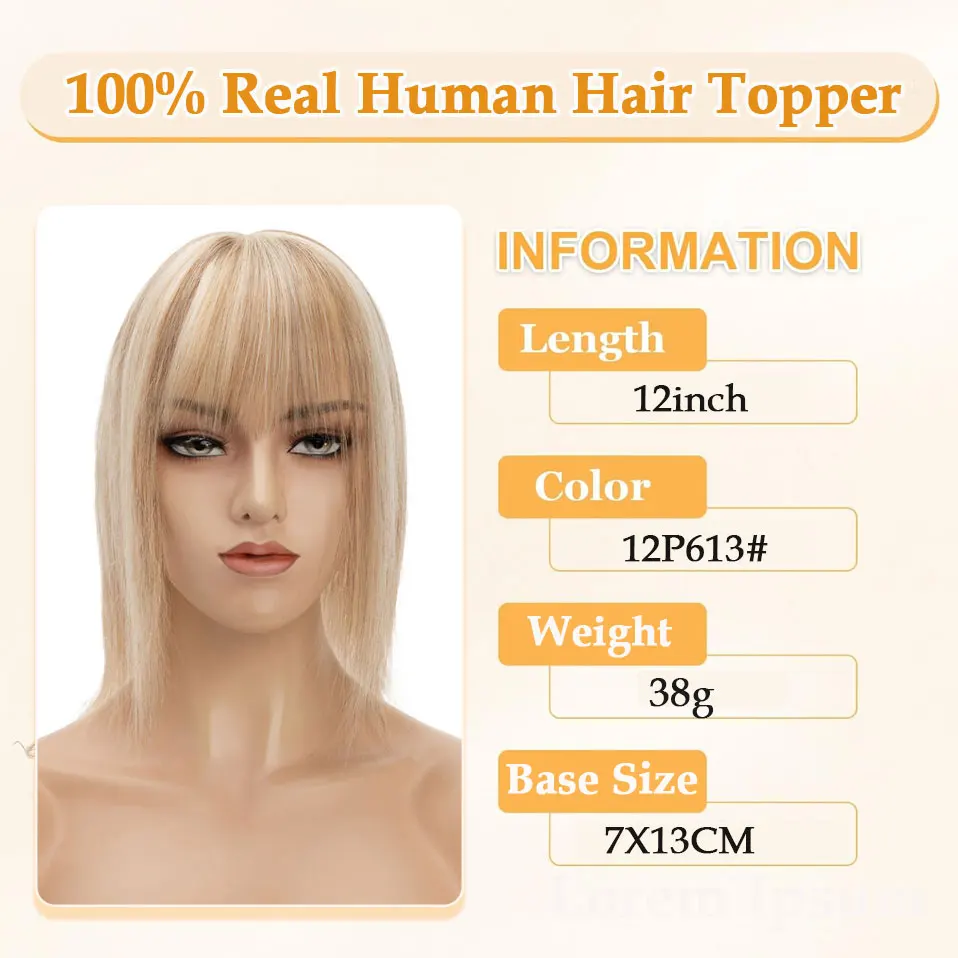 Rich Choices Human Hair Toppers with Bangs Clips in 100% Real Hair Hairpieces for Women 2.8