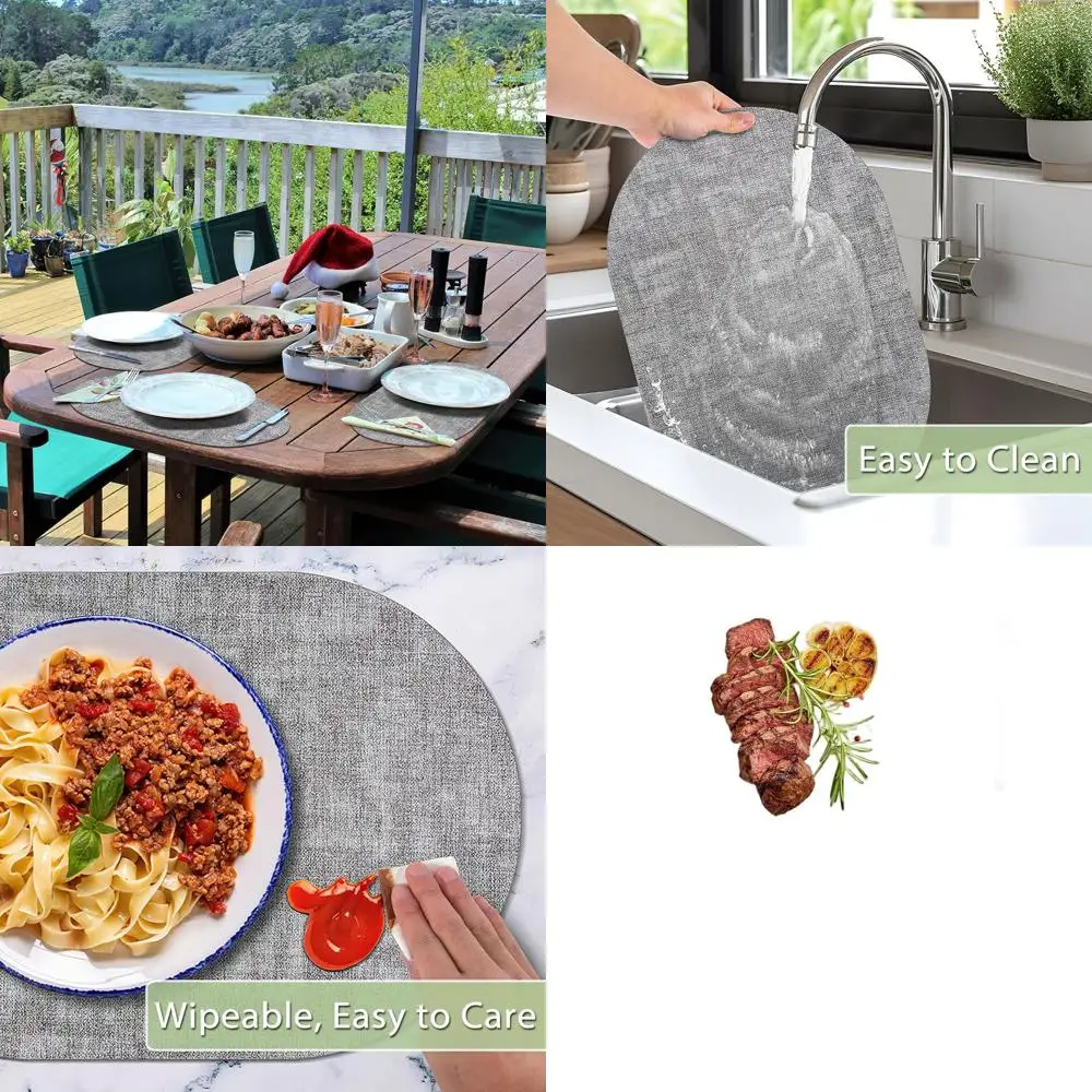 

Серые овальные моющиеся термостойкие салфетки, набор из 12 шт., водонепроницаемые нескользящие коврики из искусственной кожи для внутреннего и наружного использования