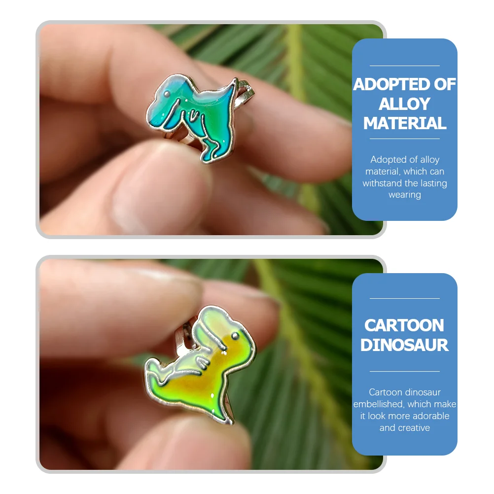 2 Pcs Children's Dinosaur Shaped Mood Sensing Temperature Change Rings Adjustable Alloy Kids Accessories Color Changing Toddler