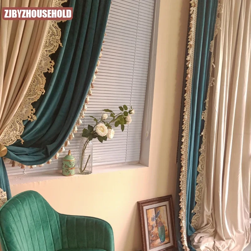 

Beige Flannel Color European Curtains Light Luxury Retro American French High-end Atmosphere Curtains for Living Room Bedroom