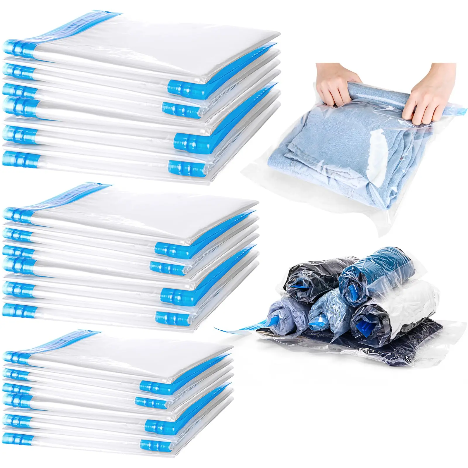 8er-Pack aufrollbare Kompressionsbeutel, wiederverwendbare Vakuum-Aufbewahrungsbeutel für Reisen, Organizer, platzsparend im Koffer, keine Pumpe erforderlich