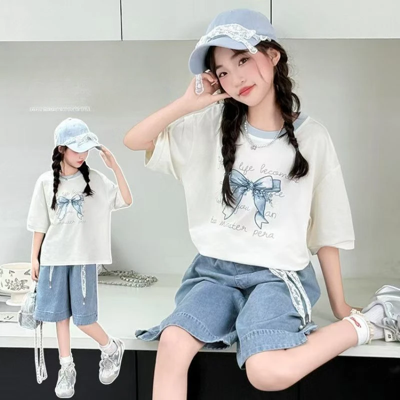 2026 New In Stock Stylish Butterfly Print Clothing Set Breathable Lightweight Top & Shorts Trendy Summer Wear for Kids