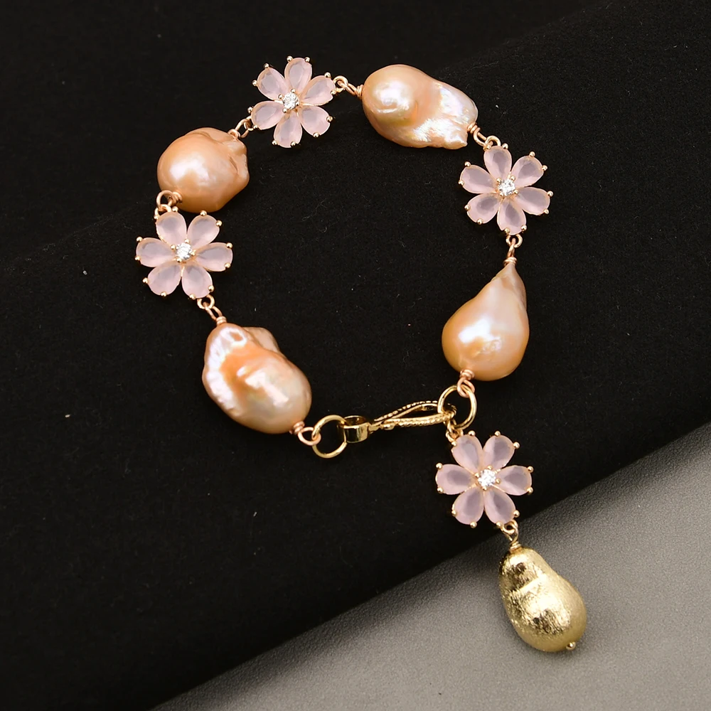 

G-G культивированный розовый кеши в стиле барокко с жемчугом и кристаллами, браслет из матовых бусин, подвески 8 дюймов