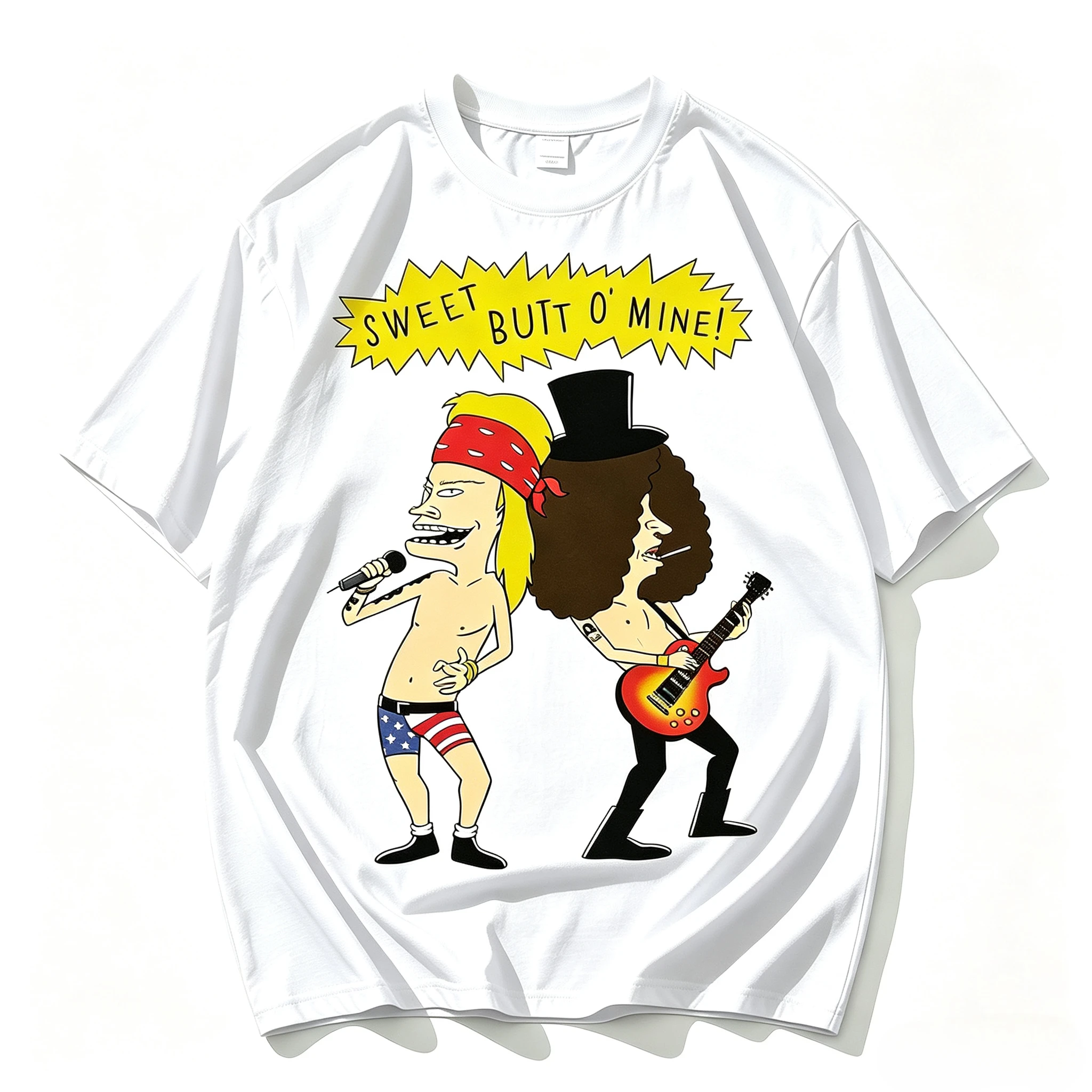 Funny Beavis And Butt-Head Rock Band Print T-Shirt Sweet Butt Cartoon Guitar Singer Graphic Short Sleeve Casual Otaku Tee