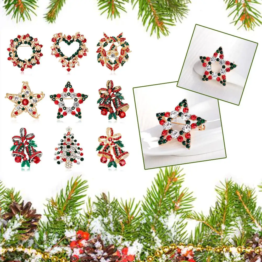 Brooches Lapel Pin Crystal Santa Snowman Wreath Elk Bells Tree Jewelry Happy New Year Gift For Friends 18Styles Christmas S F7X0