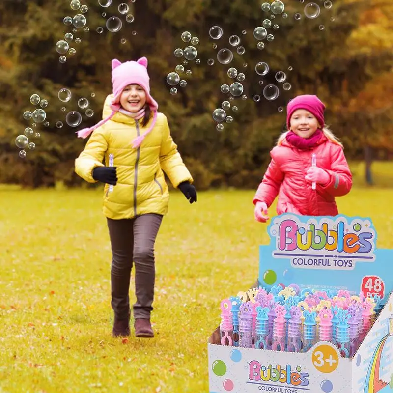 Bastoncini per bolle per bambini Bulk 48X Bacchetta per bolle colorate per bambini Piccola festa di nozze Giocattolo liquido in schiuma per sacchetti Goody da festival Stuffer