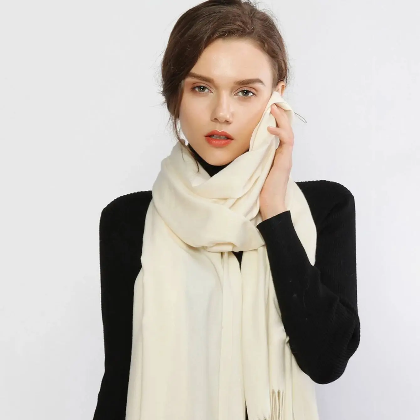

Winter Plain Cashmere Scarves Shawls Thicken Warm Tassel Long Scarves Wraps Warmer Solid Color Tippert Scarves Shawls 185*65cm