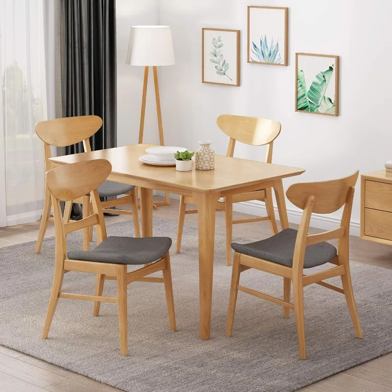 Mid-Century Modern Dining Chairs (Set of 4), Dark Gray and Natural Oak