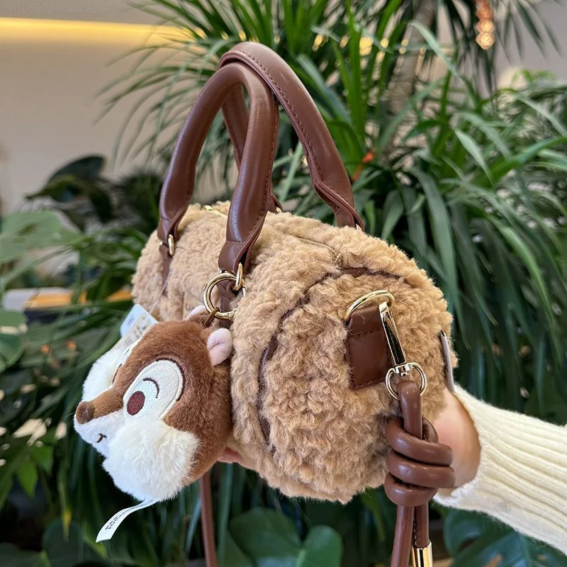 Disney Chip \'n\' Dale Handheld Crossbody Plush Bag Pillow Cute Maillard Style New Handbags Cartoon Lotso Soft Messenger Bag Y2k