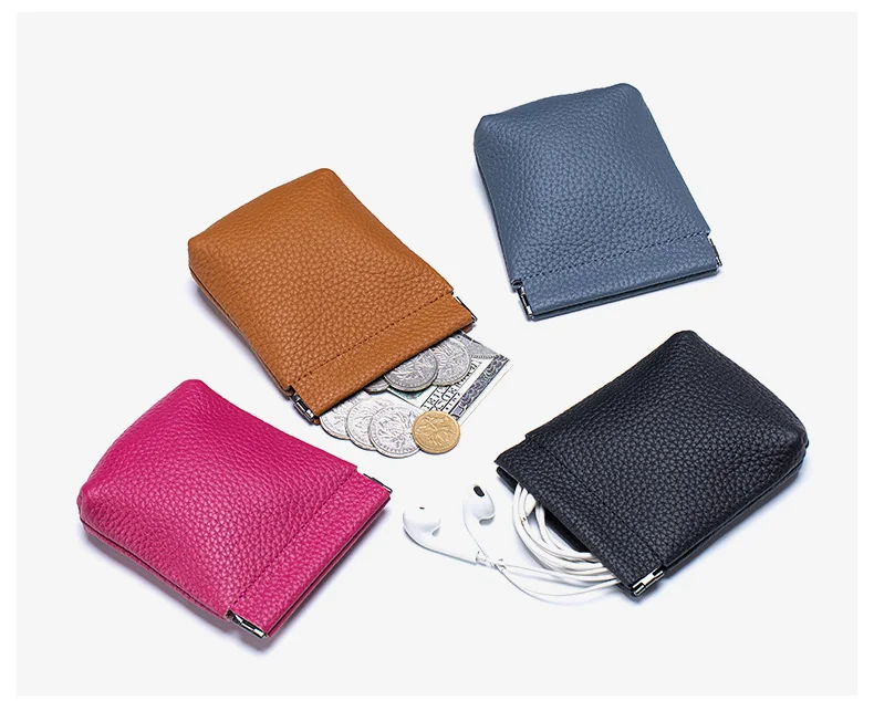 Echtes Leder Mini Kieselstein Geldbörse Brieftasche Schlüssel Tasche Tragbare Kopfhörer Schrapnell Lagerung Lippenstift Karte Halter Beutel Männer Frauen – Detail 10