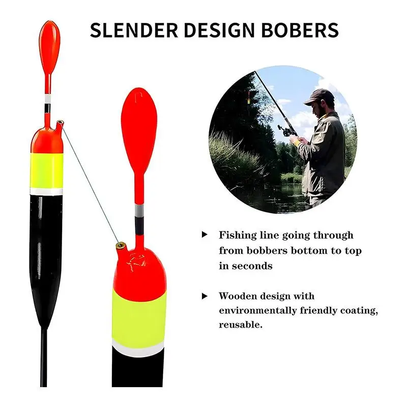 {NN72} Premium Balsa Wood Slip Floats For Saltwater And Freshwater Fishing Includes Bobber Stops And Drop Weights view 3