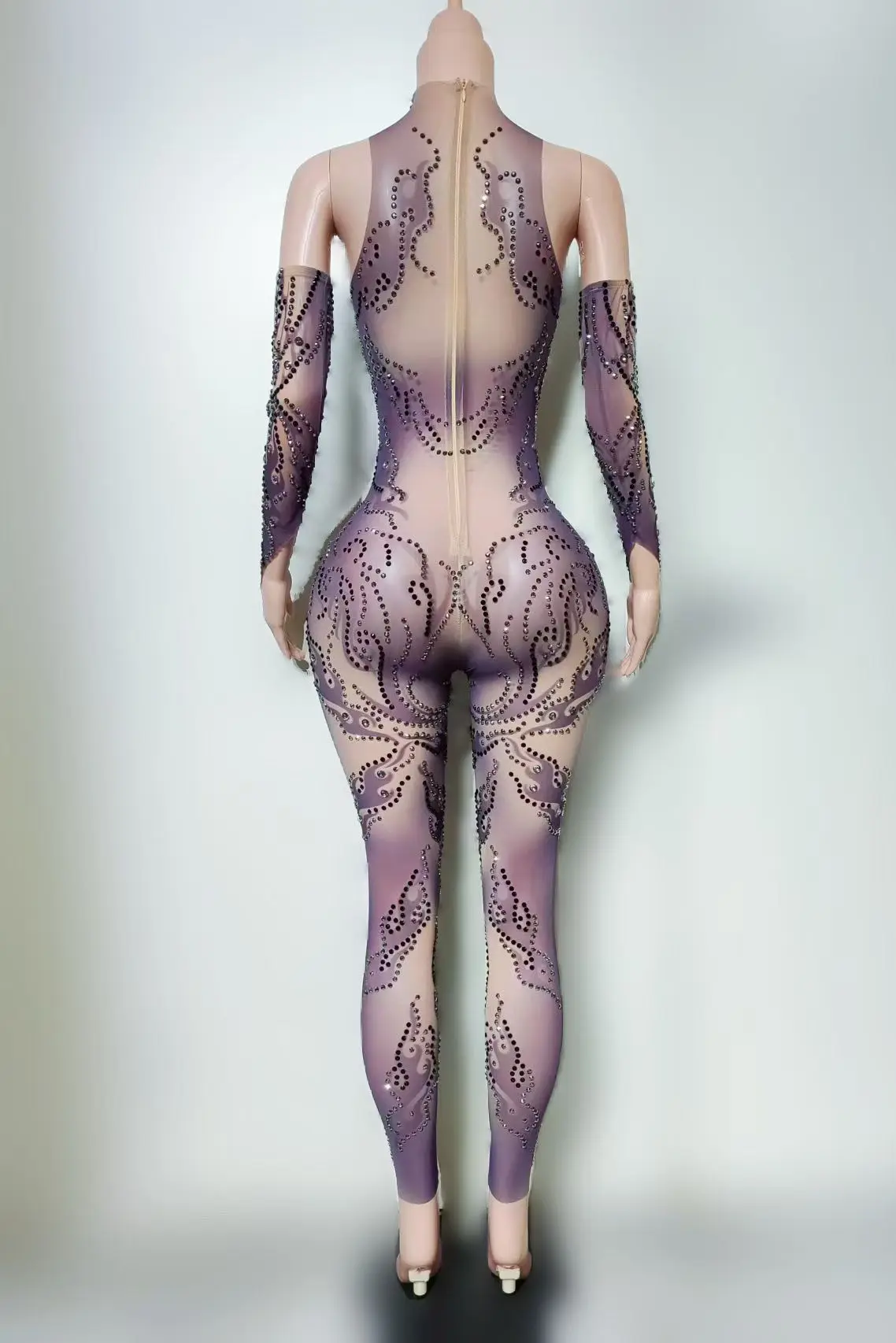 Xiaoemo 2025 بذلة نسائية مثيرة بمنظور شبكي أحمر نمط سراويل ضيقة ملهى ليلي نادي راقصة أداء فستان الحفلات #6