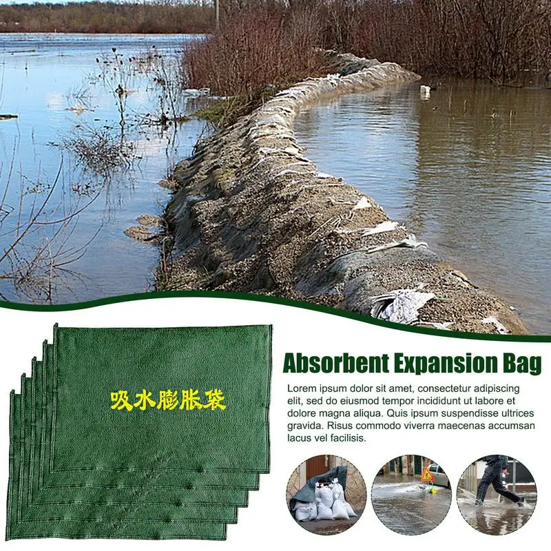 Water Activated Flood Bags 5X Water Barrier Reusable Flood Dam Bags For Home Garage Door Basement Absorbent Sandless Sandbag