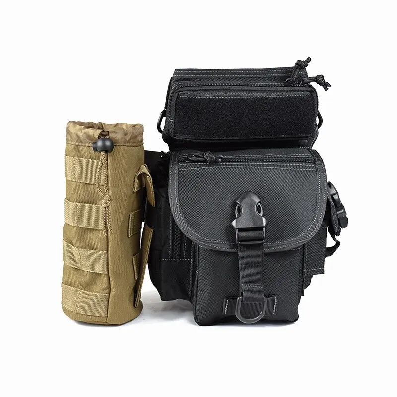 600D Hunting Bags Tactical Small Water Bottle Bag Multi Function Outdoor Adjustable Drawstring Molle External System Khaki