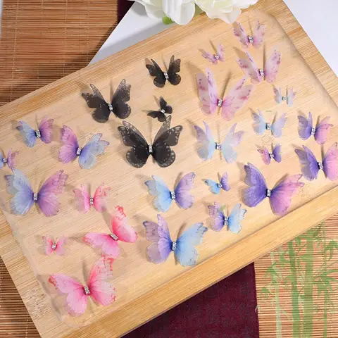 50PCS 2-5cm 3D Double Layer Tulle Butterfly Wings Charms DIY  Nail Art Earring Hairpin Jewelry Decorations Handmade Crafts Patch