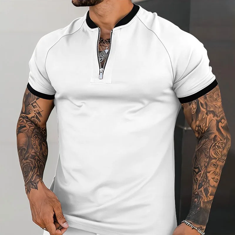 

Men's summer clothing casual V-neck pattern zipper Polo shirt, short-sleeved comfortable pullover