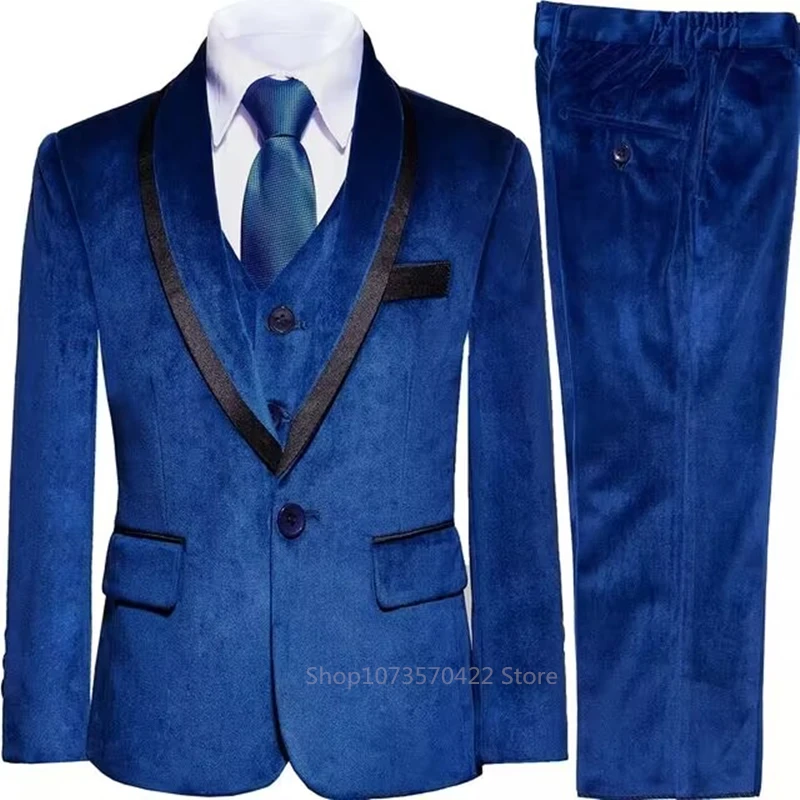 

Синий бархатный смарт-кэжуал костюм для мальчика: пиджак, жилет, брюки (3 предмета) – нарядный комплект для свадьбы, с принтом медведя и пианино