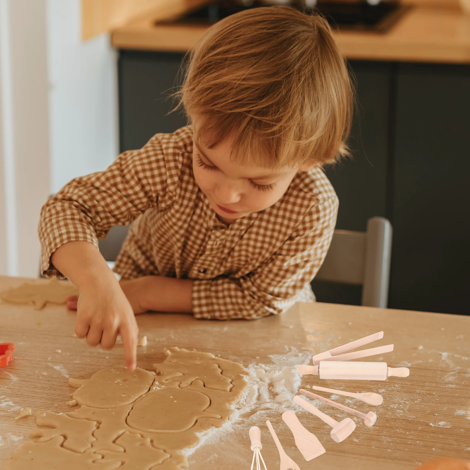 

Wooden Children Kitchen Set Kids Baking Pretend Play Toy Smooth Edge Safe Toys Food Utensils ChildKitchen Accessories Playthings