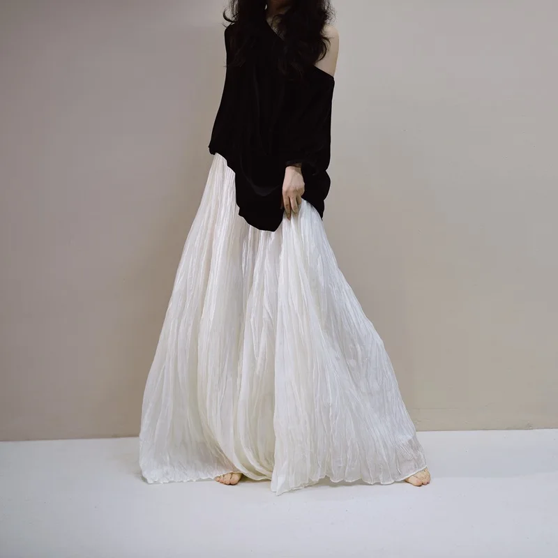 Women Summer Pleated Long Skirts Elegant High Quality A-Line Long Skirts Top Fashion Brand Maxi Skirts Faldas Femme Streetwear
