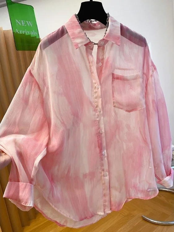 

Pink Dyed Long Sve Lightweight Loose Summer New Sle Women's Sun Protection irt Faionable Top Casual Loose Fit