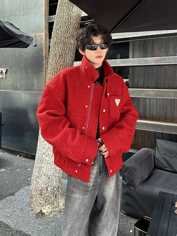 

Trendy Lamb Fur Jaet Men's High Street Loose Thi Winter Cisas New Year's ort Coat Casual Long Sve Button up