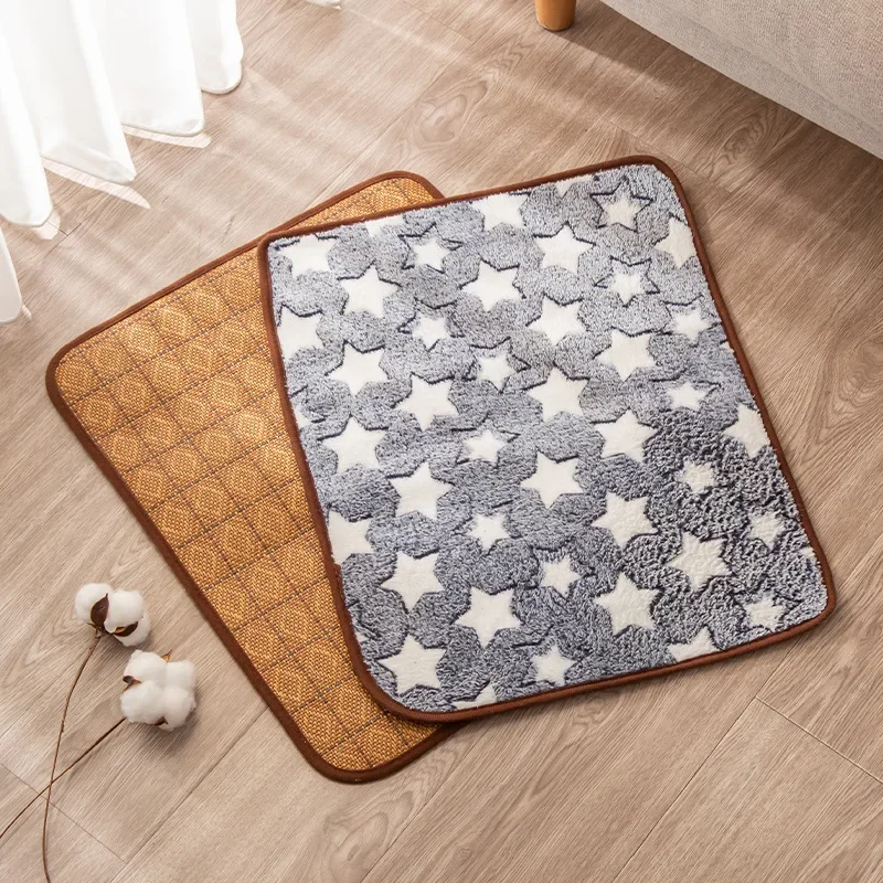 

Double sided pet mat one side soft and one side cool Pet nest mat flannel sleeping mat rattan woven mat for dog cat puppy