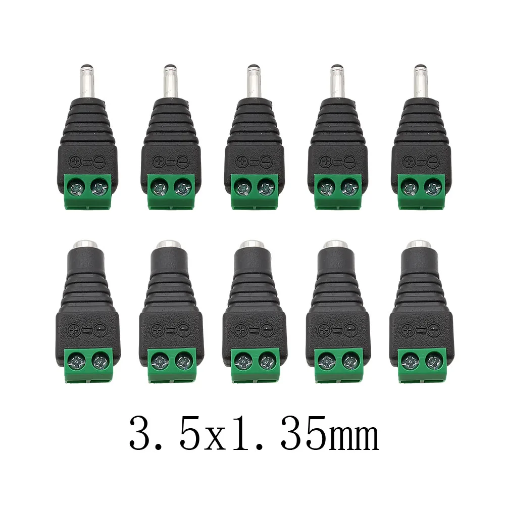Male Female DC 12V Power Connectors 3.5mm x 1.35mm DC Plugs Jack Socket to Screw Terminal Adapter for CCTV Led Strip Light DIY