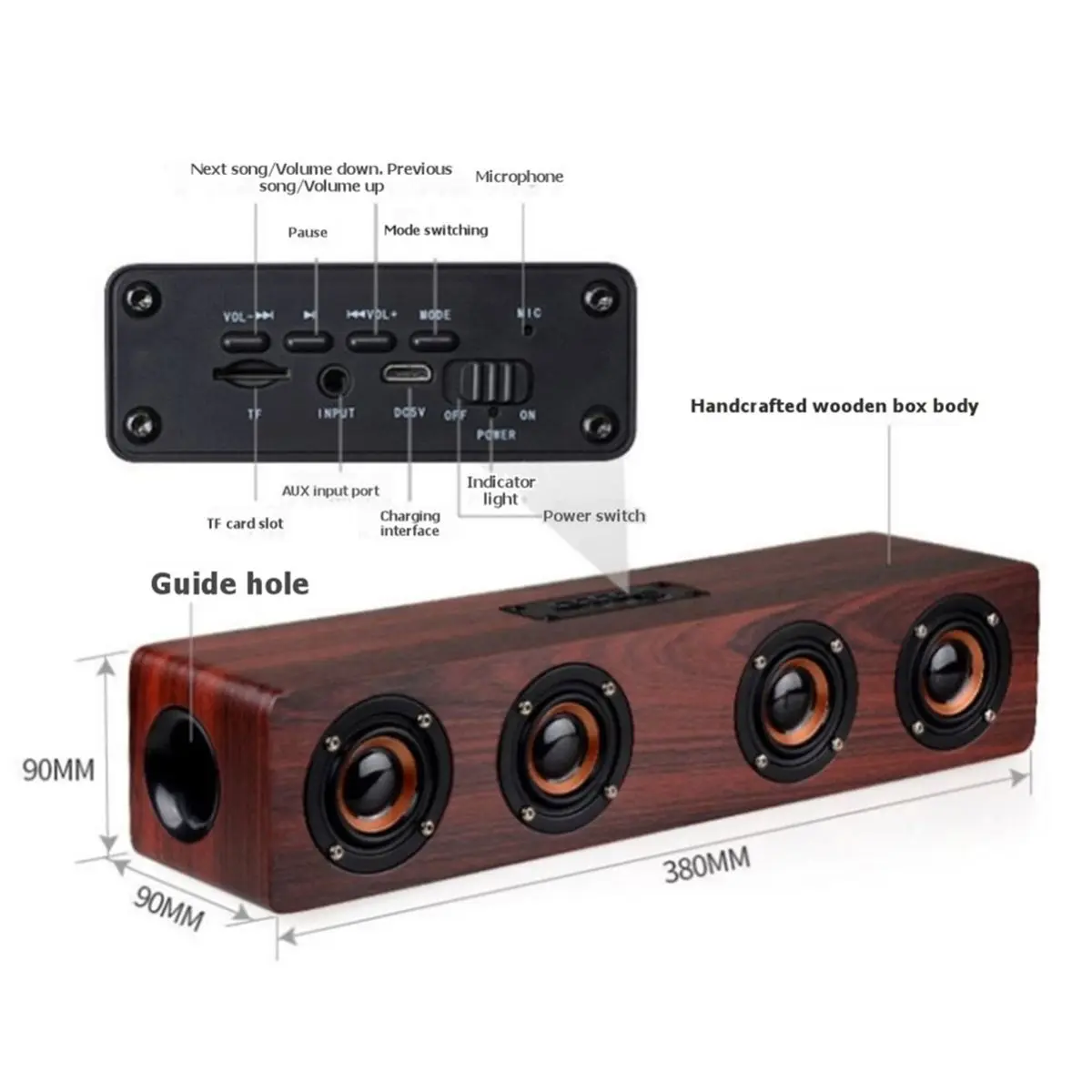 DTC5 Rechargeable Multi Functional Wooden Clock with Bluetooth Soundbar Speaker and FM Radio for Computer TV Speaker Yellow