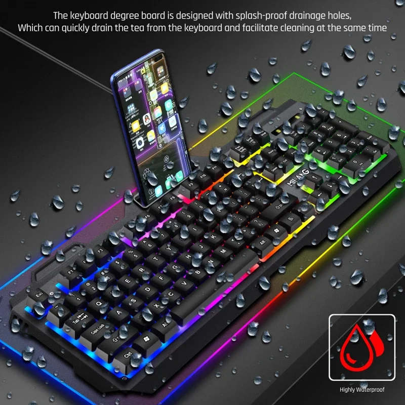 Imagem -03 - Mecânico Feel Wire Gaming Teclado e Mouse Grupo Usb Rgb Colorido Luminoso Ratos para pc Gamer Computador com Suporte para Telefone