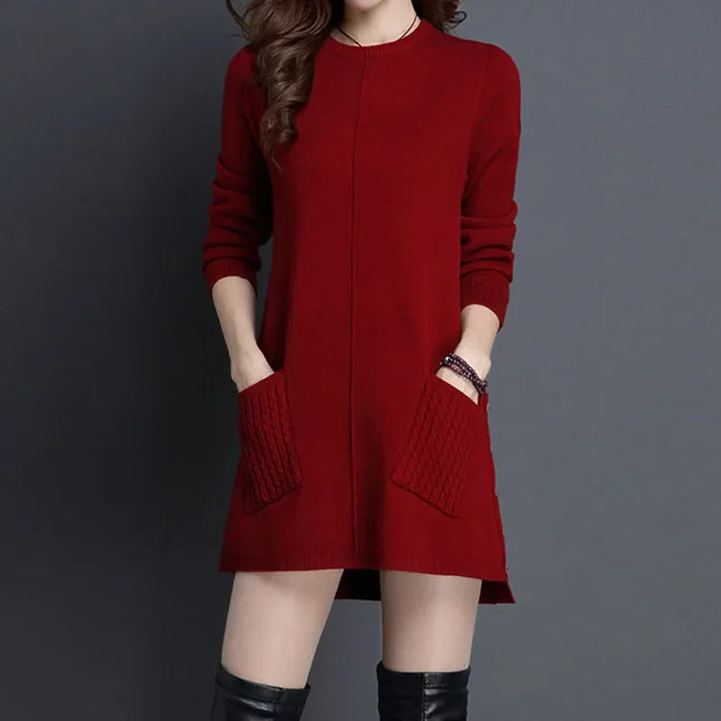 

Fashion Solid Color Simplicity Knitted Pullovers Commute All-match Long Sleeve Sweaters Autumn Winter Women's Clothing A40