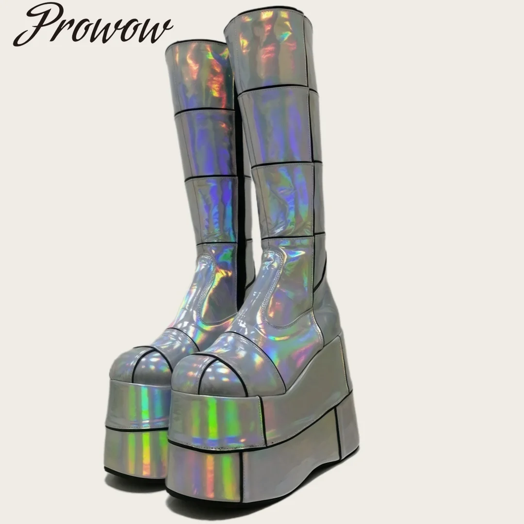 

Модные сапоги до колена на танкетке и платформе с круглой головкой, женская обувь Zapatos Mujer