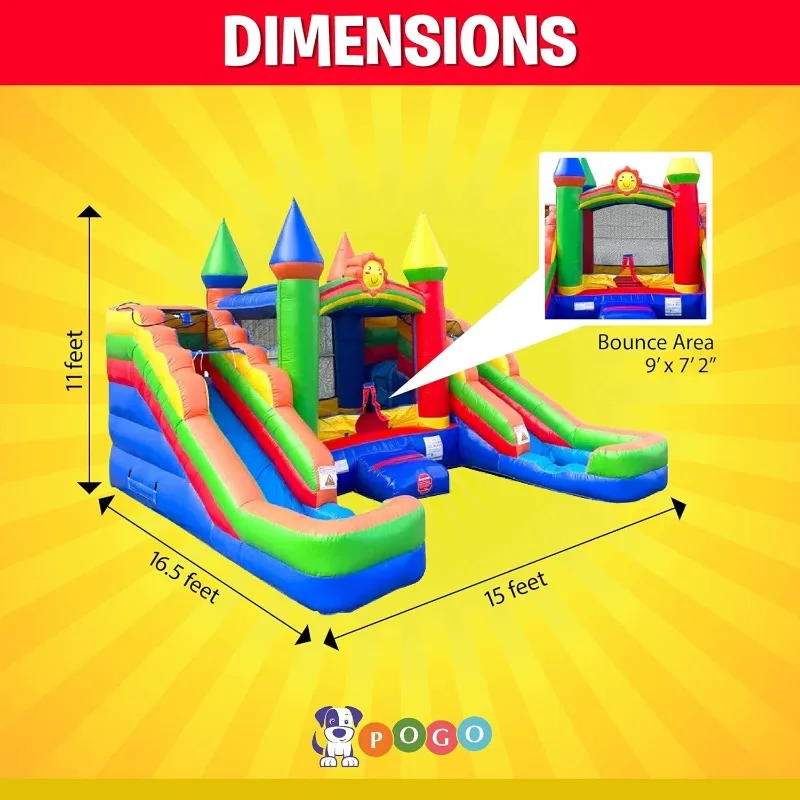 Crossover Rainbow Inflatable Bounce House with Double Inflatable Water Slides for Kids,16.5 x 15 x 11 Foot,Bouncy House for Kids