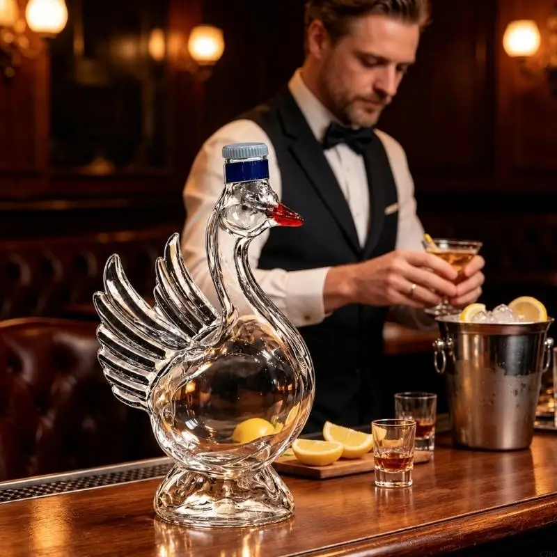 Clear Glass Beverage Bottle With Bird Detail for Bar Cabinet Use C7AC