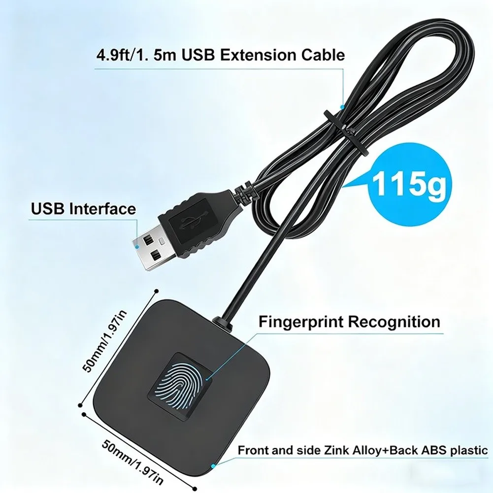 USB Fingerprint Reader Biometric Scanner Zinc Alloy Security Key For Windows 10 11 PC Laptop Fast Login File Encryption Protecti