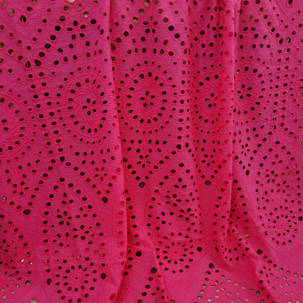 

New rose magenta 100% cotton embroidered lace fabric for fashion designers' fabric home decor DIY sewing fabric