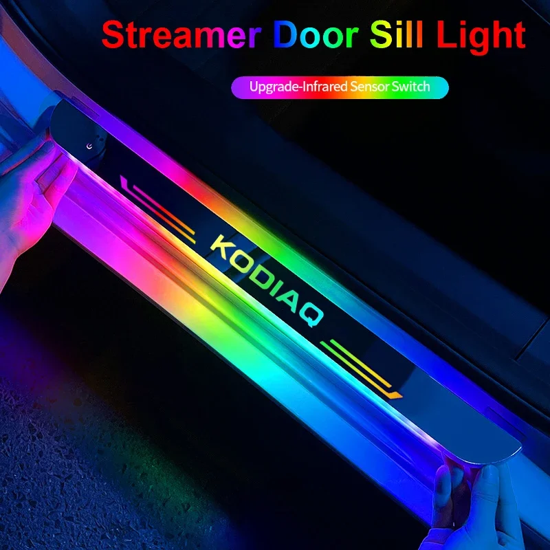 Car Door Sill Threshold Lamp LED Welcome Plate Pedal Light Decoration Accessories for Skoda KODIAQ Logo