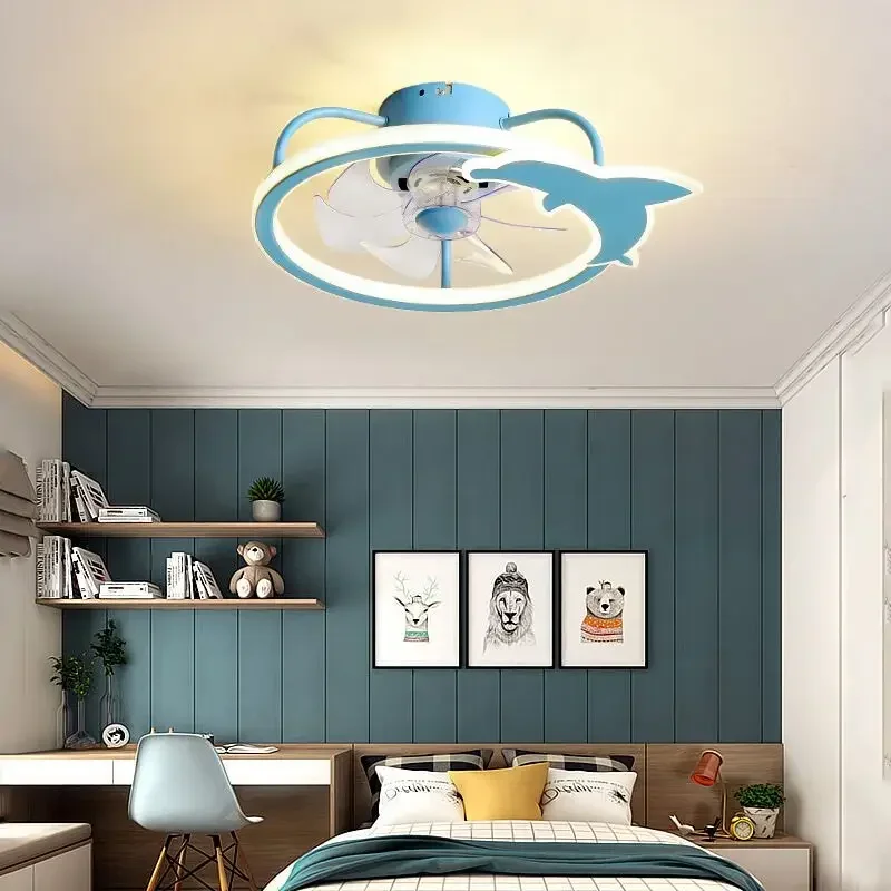 Nordic Smart Ceiling Fans with Lights  Remote Control 110V 220V Electric Fan Home Children Bedroom Pink Blue Decor Fans Lighting