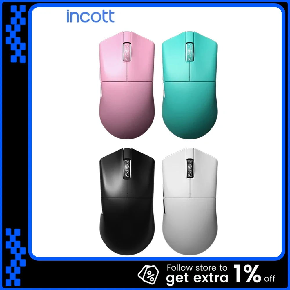

Мышь Incott 029 с тремя режимами, беспроводная мышь Paw3950 Paw3395, 8000 Гц, легкие игровые мыши с низкой задержкой, аксессуары для ПК для FPS Gamer