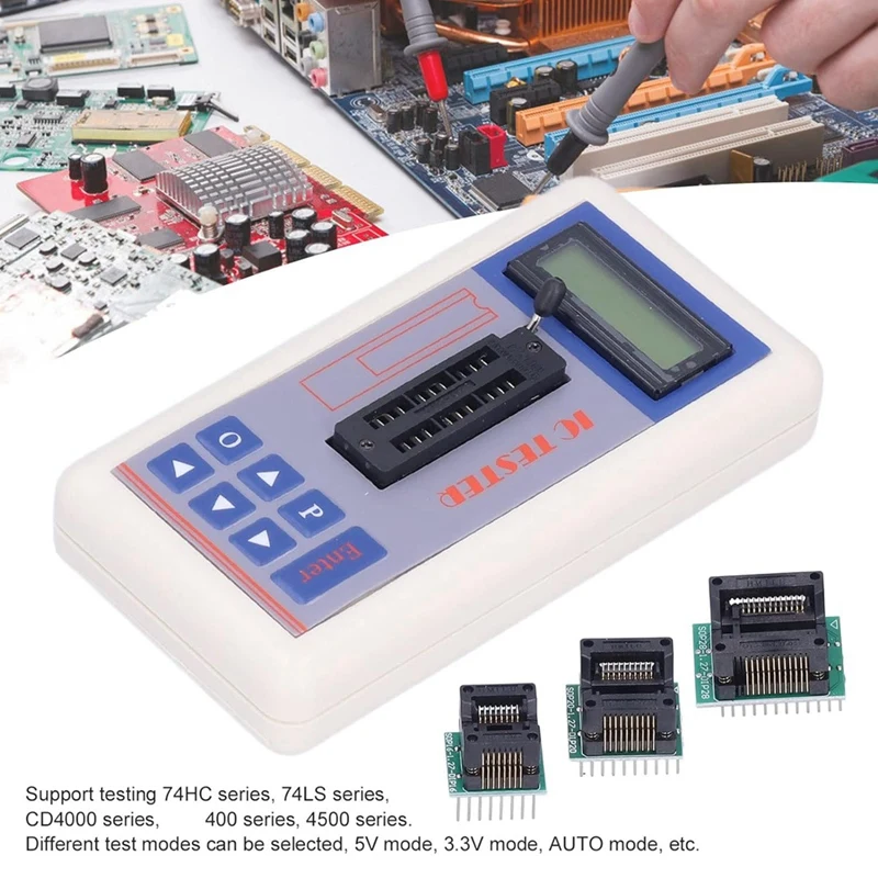 AA58 Integrated Circuit Tester, IC Transistor Capacitor Tester, Diode Checker Detector, with 5V 3.3V AUTO Mode,B