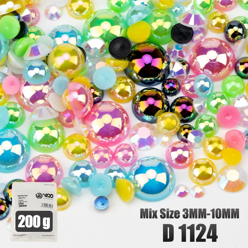VDD 200g Großhandel Mix Größe Halbrunde Perlen ABS Flatback Perlen Harz Farbe AB Strasssteine zum Basteln DIY Nail Art Dekorationen – Detail 27