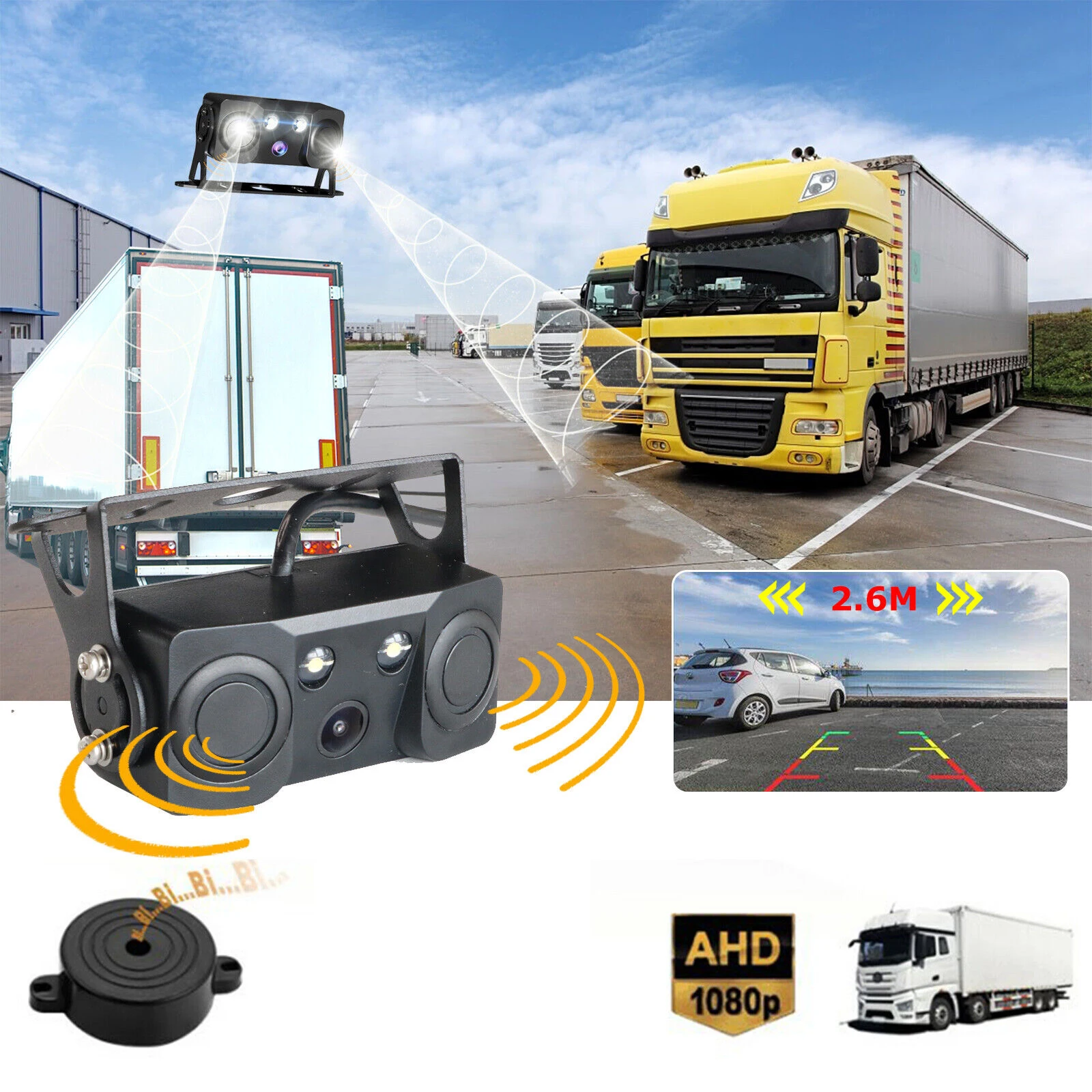 10.36 "شاشة تعمل باللمس DVR رصد بلوتوث FM USB Mp5 Mp3 4x AHD 1080P الجانب الخلفي وقوف السيارات الرادار الاستشعار كاميرا احتياطية لشاحنة Rv #5