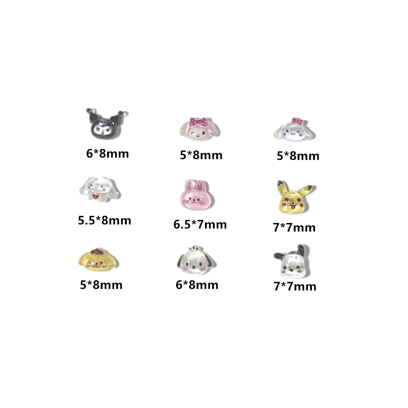 50 pièces dessin animé mixte Hello Kitty Kuromi breloques pour ongles 3D Kawaii mélodie Pochacco cannelle résine strass bricolage artisanat d'ongles